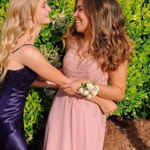 V-Neck Long Shail K Prom Dress with Beaded Bodice